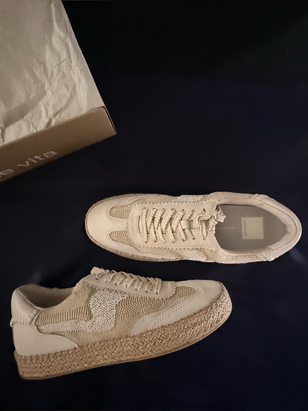Dolce Vita Cream Beaded Woven Espadrille Platform Sneakers
